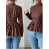 image:imageMakeMeChic Womens Mock Neck Blouse Lace Up Back Long Sleeve Ruffle Work Dressy TopsBrown