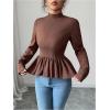 image:imageMakeMeChic Womens Mock Neck Blouse Lace Up Back Long Sleeve Ruffle Work Dressy TopsBrown