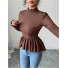 image:imageMakeMeChic Womens Mock Neck Blouse Lace Up Back Long Sleeve Ruffle Work Dressy TopsBrown