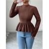 image:imageMakeMeChic Womens Mock Neck Blouse Lace Up Back Long Sleeve Ruffle Work Dressy TopsBrown
