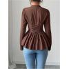 image:imageMakeMeChic Womens Mock Neck Blouse Lace Up Back Long Sleeve Ruffle Work Dressy TopsBrown