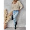 image:imageMakeMeChic Womens Off The Shoulder Tops Long Sleeve Button Down Linen Shirts Casual Blouse TopApricot