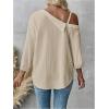 image:imageMakeMeChic Womens Off The Shoulder Tops Long Sleeve Button Down Linen Shirts Casual Blouse TopApricot