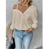 image:imageMakeMeChic Womens Off The Shoulder Tops Long Sleeve Button Down Linen Shirts Casual Blouse TopApricot