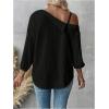 image:imageMakeMeChic Womens Off The Shoulder Tops Long Sleeve Button Down Linen Shirts Casual Blouse TopBlack