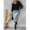 image:imageMakeMeChic Womens Off The Shoulder Tops Long Sleeve Button Down Linen Shirts Casual Blouse TopBlack
