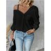 image:imageMakeMeChic Womens Off The Shoulder Tops Long Sleeve Button Down Linen Shirts Casual Blouse TopBlack