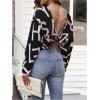 image:imageMakeMeChic Womens Open Back Tops Long Sleeve Shirts Criss Cross Sweaters V Neck Knit PulloverMulticolor