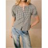 image:imageMakeMeChic Womens Plaid Gingham Button Down Shirt Puff Sleeve Crew Neck Cute Blouse TopBlack and White
