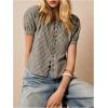image:imageMakeMeChic Womens Plaid Gingham Button Down Shirt Puff Sleeve Crew Neck Cute Blouse TopBlack and White