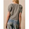 image:imageMakeMeChic Womens Plaid Gingham Button Down Shirt Puff Sleeve Crew Neck Cute Blouse TopBlack and White
