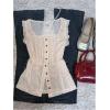 image:imageMakeMeChic Womens Polka Dots Top Ruffle Sleeveless Blouse Button Down Tie Back Y2k Shirt TopsApricot