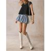 image:imageMakeMeChic Womens Ruffle Babydoll Flowy Tops Summer Cute Top Cap Sleeve Crop BlouseBlack