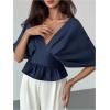 image:imageMakeMeChic Womens Ruffle Peplum Tops Dolman Sleeve V Neck Dressy Blouse Going Out TopsBlue