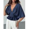 image:imageMakeMeChic Womens Ruffle Peplum Tops Dolman Sleeve V Neck Dressy Blouse Going Out TopsBlue