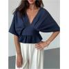 image:imageMakeMeChic Womens Ruffle Peplum Tops Dolman Sleeve V Neck Dressy Blouse Going Out TopsBlue