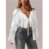 image:imageMakeMeChic Womens Ruffle Tiered Tie V Neck Blouse Bell Sleeve Loose Y2K Crop TopsWhite