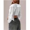 image:imageMakeMeChic Womens Ruffle Tiered Tie V Neck Blouse Bell Sleeve Loose Y2K Crop TopsWhite