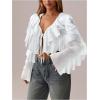 image:imageMakeMeChic Womens Ruffle Tiered Tie V Neck Blouse Bell Sleeve Loose Y2K Crop TopsWhite