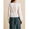 image:imageMakeMeChic Womens Square Neck Blouse Lace Tie Front Lace Up Back Long Sleeve TopsWhite