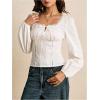 image:imageMakeMeChic Womens Square Neck Blouse Lace Tie Front Lace Up Back Long Sleeve TopsWhite