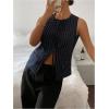 image:imageMakeMeChic Womens Striped Bow Tie Front Blouse Crew Neck Sleeveless Vest TopBlue