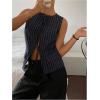 image:imageMakeMeChic Womens Striped Bow Tie Front Blouse Crew Neck Sleeveless Vest TopBlue