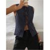 image:imageMakeMeChic Womens Striped Bow Tie Front Blouse Crew Neck Sleeveless Vest TopBlue