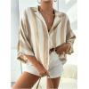 image:imageMakeMeChic Womens Striped Button Down Shirt Dolman Sleeve Collar Oversized Blouse TopsApricot