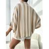 image:imageMakeMeChic Womens Striped Button Down Shirt Dolman Sleeve Collar Oversized Blouse TopsApricot