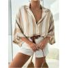 image:imageMakeMeChic Womens Striped Button Down Shirt Dolman Sleeve Collar Oversized Blouse TopsApricot
