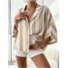 image:imageMakeMeChic Womens Striped Button Down Shirt Dolman Sleeve Collar Oversized Blouse TopsApricot