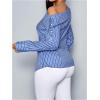image:imageMakeMeChic Womens Striped Shirt Asymmetrical Tops Ruched Long Sleeve Work Dressy BlousesBlue