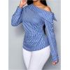 image:imageMakeMeChic Womens Striped Shirt Asymmetrical Tops Ruched Long Sleeve Work Dressy BlousesBlue