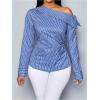 image:imageMakeMeChic Womens Striped Shirt Asymmetrical Tops Ruched Long Sleeve Work Dressy BlousesBlue