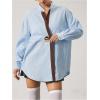 image:imageMakeMeChic Womens Striped V Neck Blouse Metal Button Long Sleeve Work Shirt TopsMulticolor