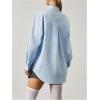 image:imageMakeMeChic Womens Striped V Neck Blouse Metal Button Long Sleeve Work Shirt TopsMulticolor