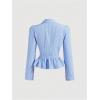 image:imageMakeMeChic Womens Striped V Neck Button Down Shirt Long Sleeve Ruffle Business Blouse TopsBlue