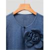 image:imageMakeMeChic Womens Summer Casual Blouse 2025 Trendy Top Short Sleeve 3D Floral Tee Shirt TopsBlue