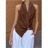 image:imageMakeMeChic Womens Summer Draped Halter Tops Blouse Sleeveless Elegant Business Tank TopsCoffee Brown