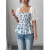 image:imageMakeMeChic Womens Summer Floral Tops Puff Sleeve Blouse Square Neck Ruffle Shirred Shirt