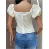 image:imageMakeMeChic Womens Textured Puff Sleeve Square Neck Tie Front Shirts Babydoll Blouse TopYellow