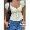image:imageMakeMeChic Womens Textured Puff Sleeve Square Neck Tie Front Shirts Babydoll Blouse TopYellow