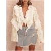image:imageMakeMeChic Womens Tie V Neck Blouse Ruffle Trim Bell Sleeve Elegant Going Out Crop Tops Spring ClothesApricot
