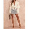 image:imageMakeMeChic Womens Tie V Neck Blouse Ruffle Trim Bell Sleeve Elegant Going Out Crop Tops Spring ClothesApricot