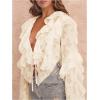 image:imageMakeMeChic Womens Tie V Neck Blouse Ruffle Trim Bell Sleeve Elegant Going Out Crop Tops Spring ClothesApricot