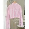 image:imageMakeMeChic Womens Vertical Striped Button Down Shirt Long Sleeve Summer Office Blouse Crop TopsPink
