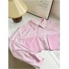 image:imageMakeMeChic Womens Vertical Striped Button Down Shirt Long Sleeve Summer Office Blouse Crop TopsPink
