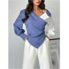 image:imageMakeMeChic Womens Work Fall Blouse Color Block Lantern Sleeve V Neck Tops Ruched Wrap Business Casual ShirtBlue and White