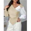 image:imageMakeMeChic Womens Work Fall Blouse Color Block Lantern Sleeve V Neck Tops Ruched Wrap Business Casual ShirtMulticolor